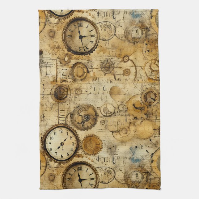 Grunge Rustic Steampunk Clock (5) Kökshandduk (Vertikal)