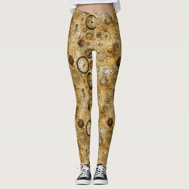 Grunge Rustic Steampunk Clock (5) Leggings (Framsida)