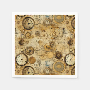 Grunge Rustic Steampunk Clock (5) Pappersservett