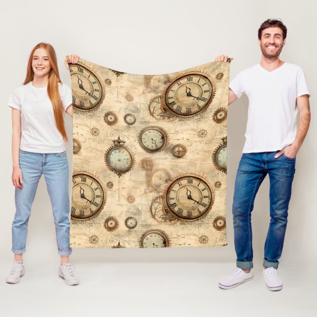Grunge Rustic Steampunk Clock (6) Fleecefilt (På plats)