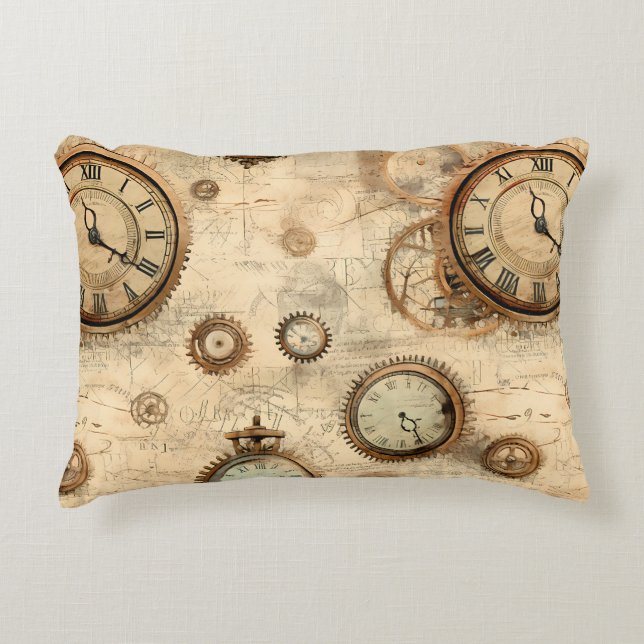 Grunge Rustic Steampunk Clock (6) Prydnadskudde (Framsidan)