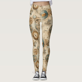 Grunge Rustic Steampunk Clock (7) Leggings
