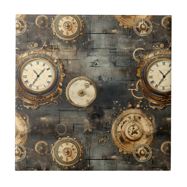 Grunge Rustic Steampunk Clock (8) Kakelplatta (Framsidan)