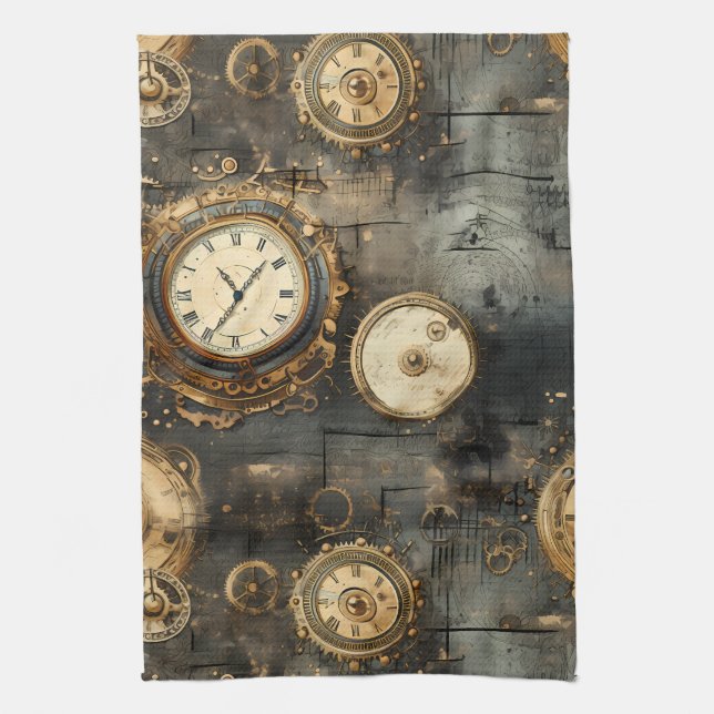 Grunge Rustic Steampunk Clock (8) Kökshandduk (Vertikal)