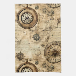 Grunge Rustic Steampunk Clock (9) Kökshandduk