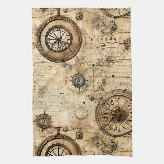 Grunge Rustic Steampunk Clock (9) Kökshandduk (Vertikal)