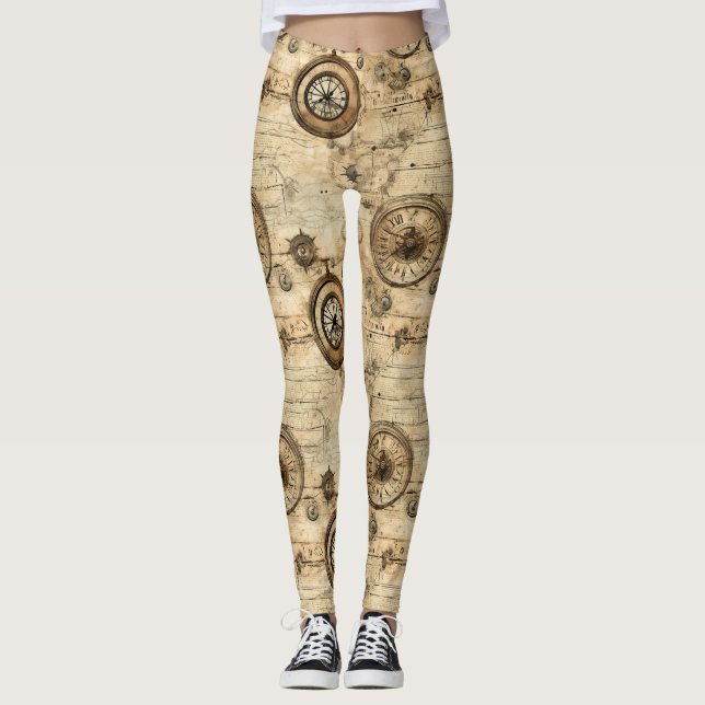 Grunge Rustic Steampunk Clock (9) Leggings (Framsida)