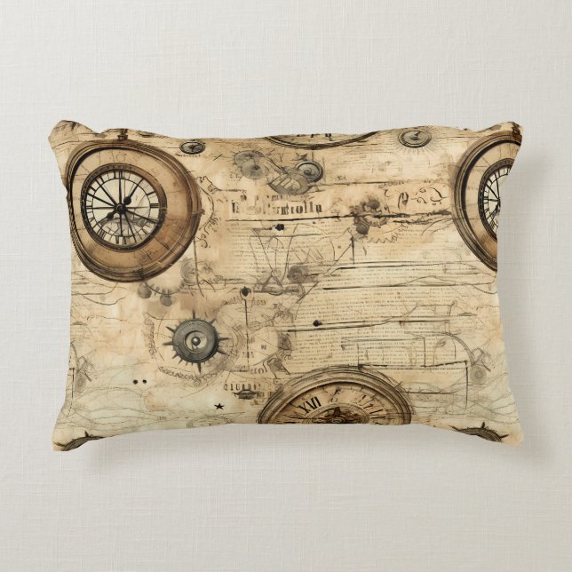 Grunge Rustic Steampunk Clock (9) Prydnadskudde (Framsidan)