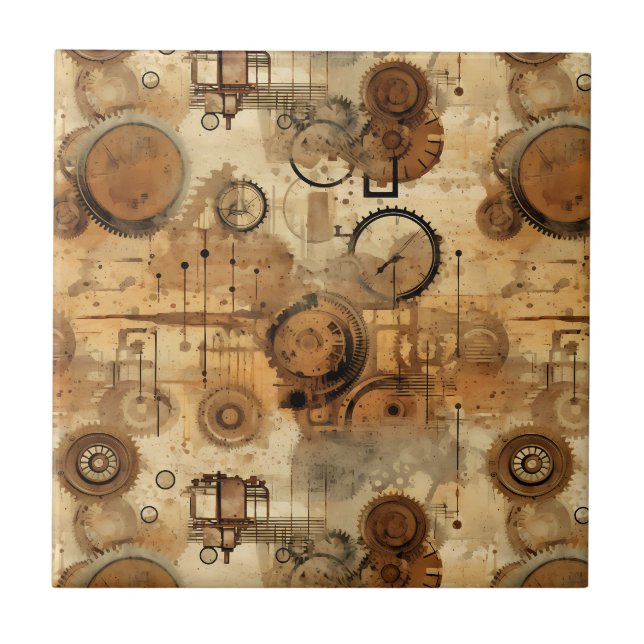 Grunge Rustic Steampunk-klocka Kakelplatta (Framsidan)