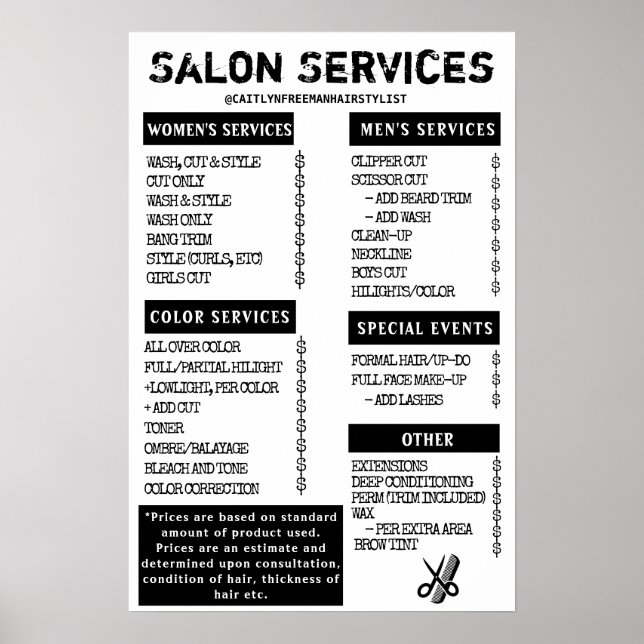 Grunge Salon Menu Poster (Framsidan)