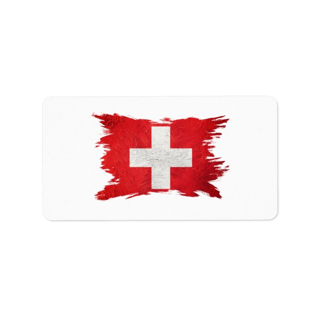 Grunge Schweiz flagga, Penseldrag, Schweiz flagga Adressetikett (Framsidan)