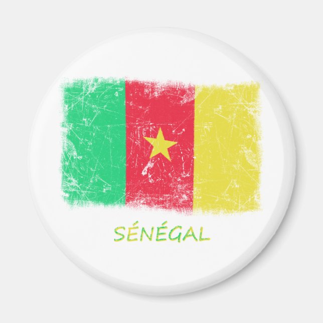 Grunge Senegal Flagga Magnet (Framsidan)