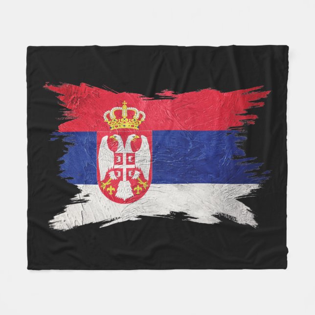 Grunge Serbian flagga, Penseldrag, Serbiens flagga Fleecefilt (Framsidan (Horisontell))