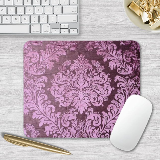 grunge shabby chic blommigt Victorian lila Damask Musmatta (grunge shabby chic floral Victorian purple damask Mouse Pad)