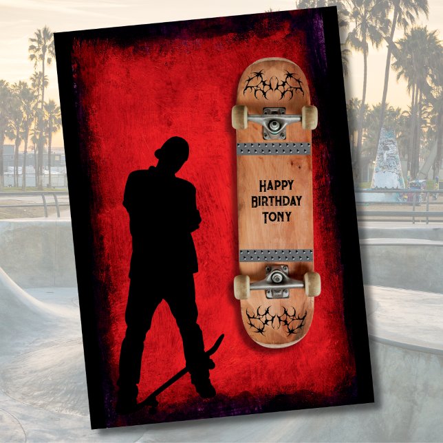 Grunge Skateboard Födelsedagskort Kort (Grunge Skateboarding Happy Birthday Card)