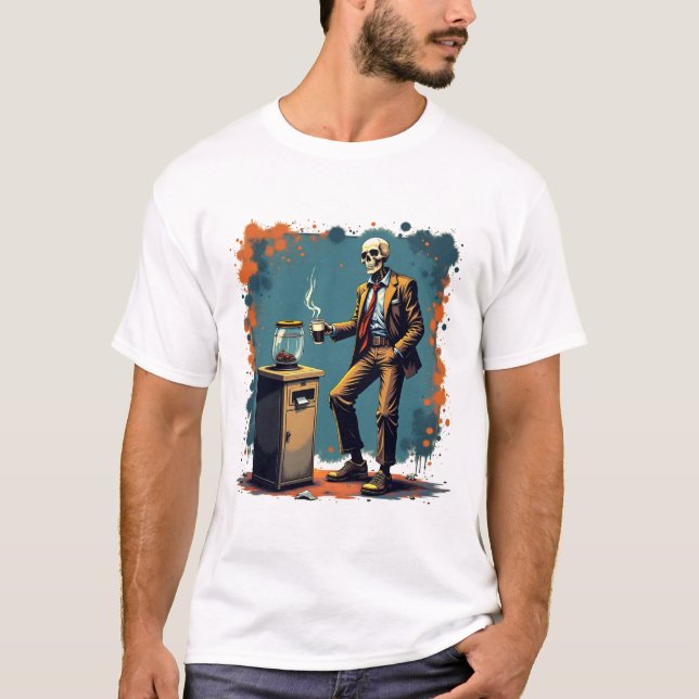 Grunge Skeleton Office T Shirt (Framsida)