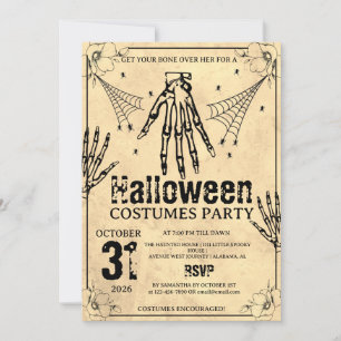 Grunge Skelett Hand Halloween Kostymer Party Inbjudningar