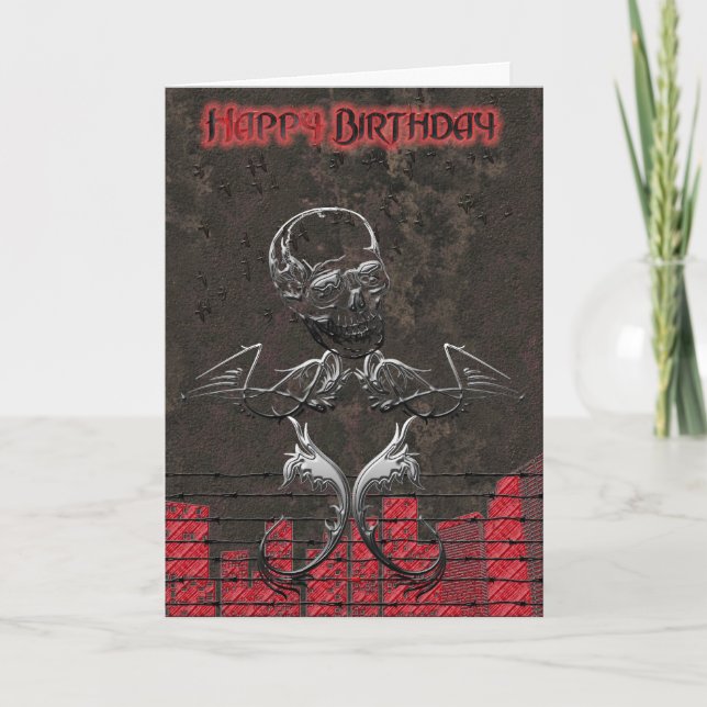 Grunge Skull Birthday Card Kort (Framsida)