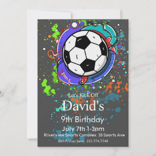 Grunge Soccer Birthday, Football, Futbol Inbjudningar