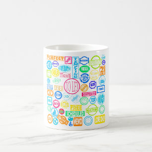 Grunge stämpelsamling Färgrik Retro Text Kaffemugg