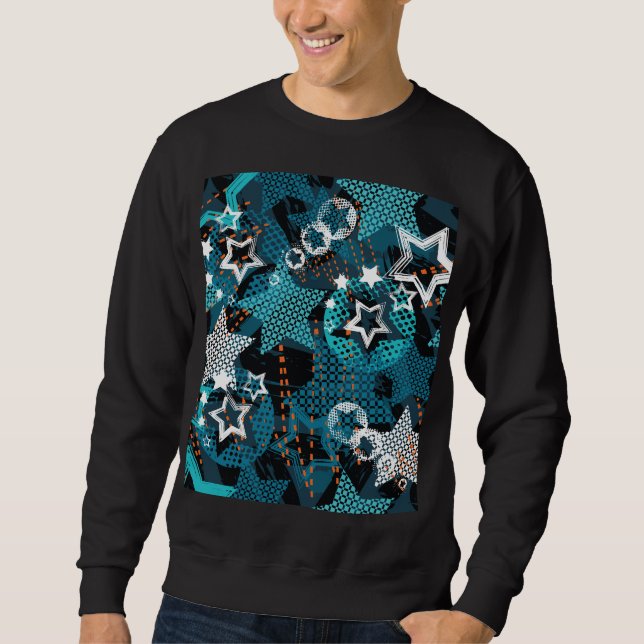 Grunge star mönster, lekfull barndesign. lång ärmad tröja (Framsida)