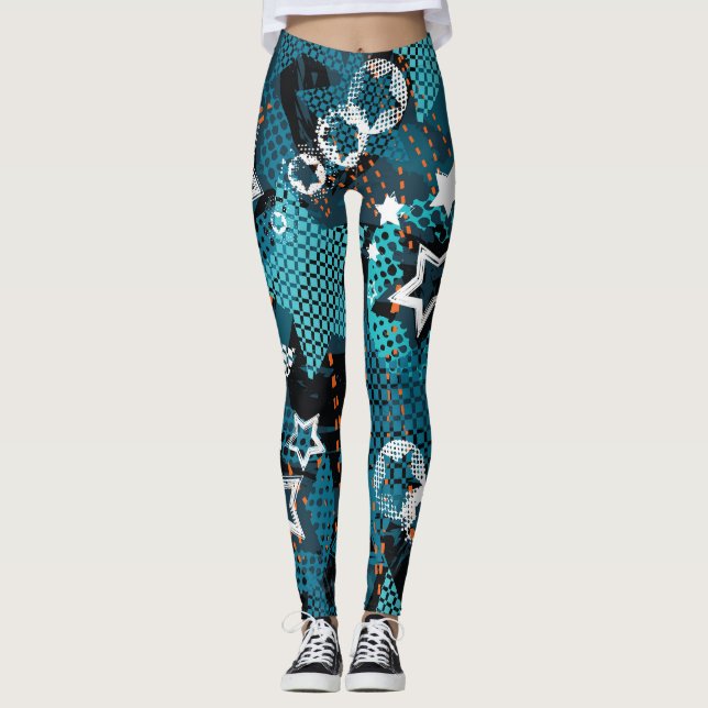 Grunge star mönster, lekfull barndesign. leggings (Framsida)
