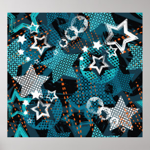 Grunge star mönster, lekfull barndesign. poster