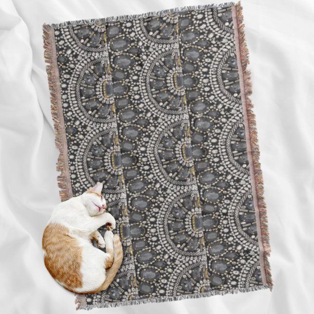 grunge steampunk art deco black silver bohemian filt (grunge steampunk art deco black silver bohemian throw blanket)