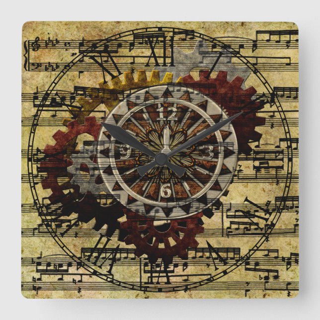 Grunge Steampunk Clocks och Gears Fyrkantig Klocka (Framsida)