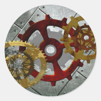 Grunge Steampunk Clocks och Gears Runt Klistermärke