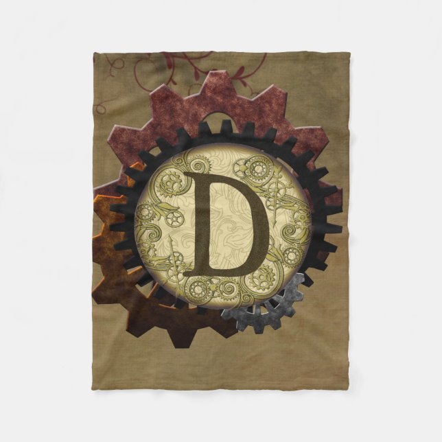 Grunge Steampunk Gears Monogram Brev D Fleecefilt (Framsidan)