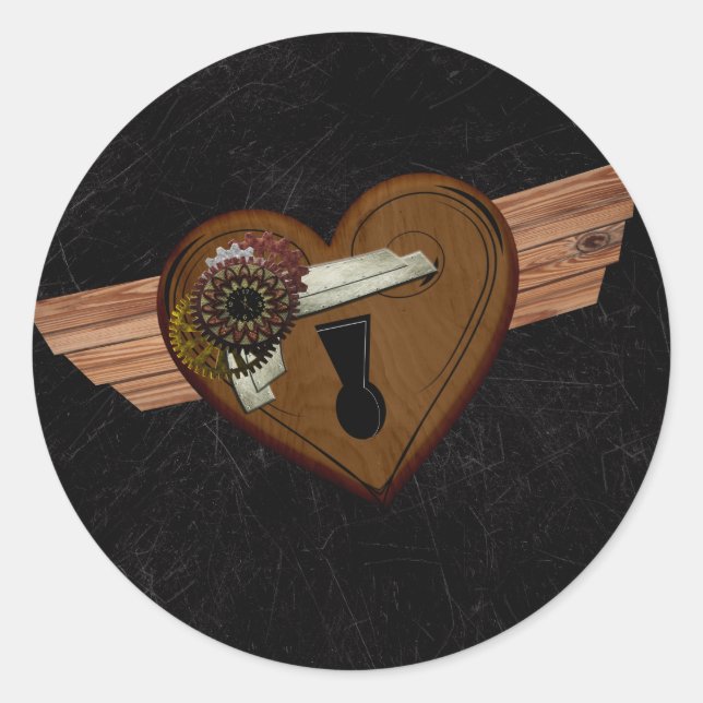 Grunge Steampunk Heart Runt Klistermärke (Framsida)