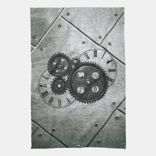 Grunge Steampunk tar tid på och utrustar Kökshandduk (Vertikal)