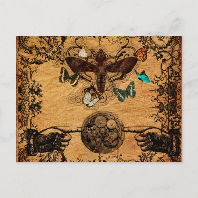 Grunge Steampunk Victorian Butterfly Vykort (Framsida)
