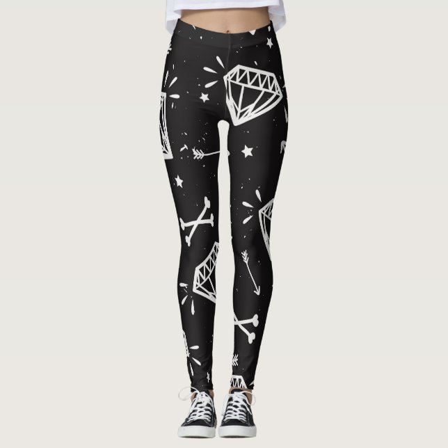 Grunge sten: diamanter, ben mönster. leggings (Framsida)