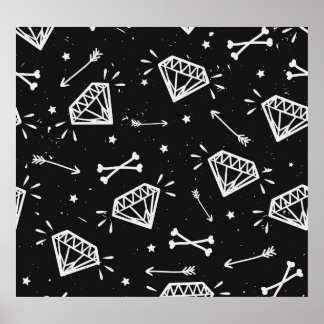 Grunge sten: diamanter, ben mönster. poster