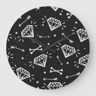 Grunge sten: diamanter, ben mönster. stor klocka