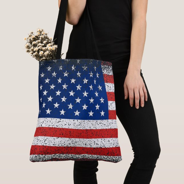 Grunge Stil American Flagga Tygkasse (Närbild)