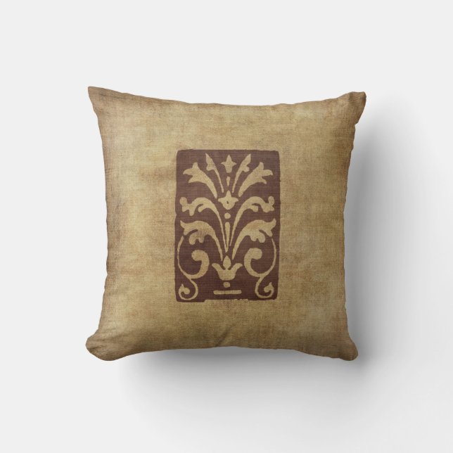 Grunge Stil Antique Motif Pillow Distress Brown Kudde (Framsida)