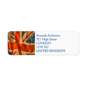 Grunge Stil Union Jack British Flagga Illustration Returadress Etikett