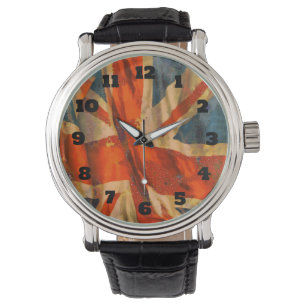 Grunge Stil Union Jack British Flagga Wave Armbandsur