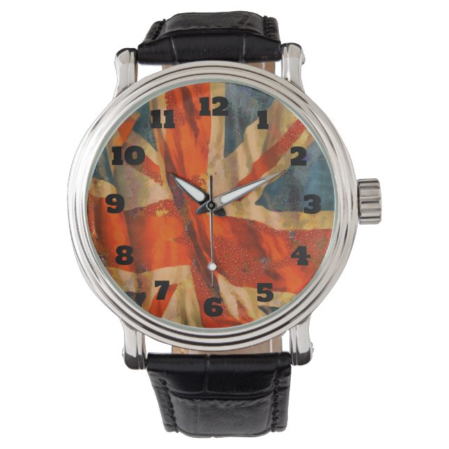 Grunge Stil Union Jack British Flagga Wave Armbandsur (Framsida)