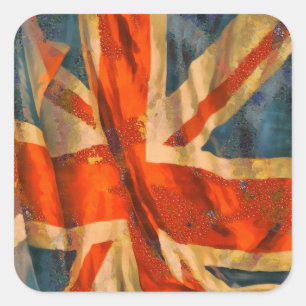 Grunge Stil Union Jack British Flagga Wave Fyrkantigt Klistermärke