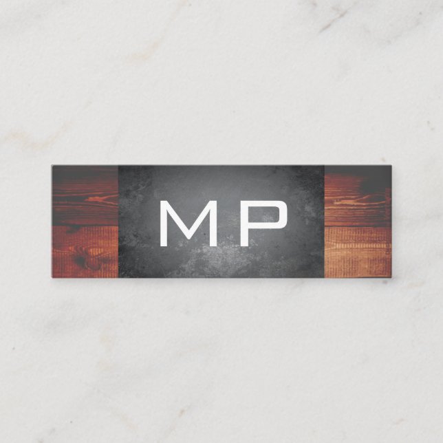 Grunge Struktur Rustic Wood Monogram Mini Visitkort (Framsida)