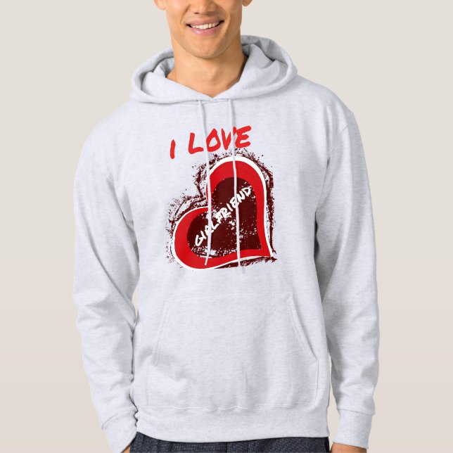 Grunge Style I Love My Girlfriend Heart Design Hoodie (Framsida)