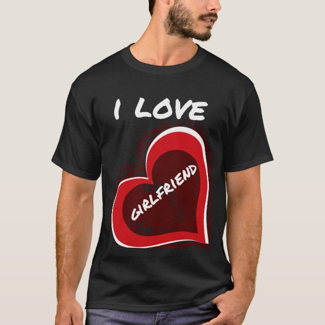 Grunge Style I Love My Girlfriend Heart Design T Shirt (Framsida)