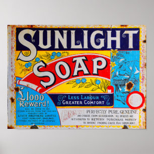 Grunge Sunlight Soap-tecken för gammal Vintage Poster