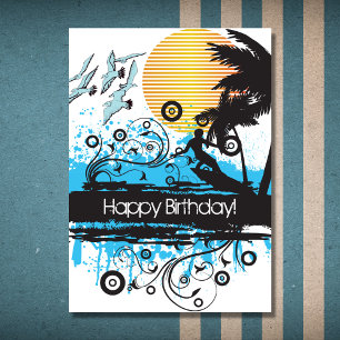 Grunge Surfing Tropical Beach Surfer Birthday Kort