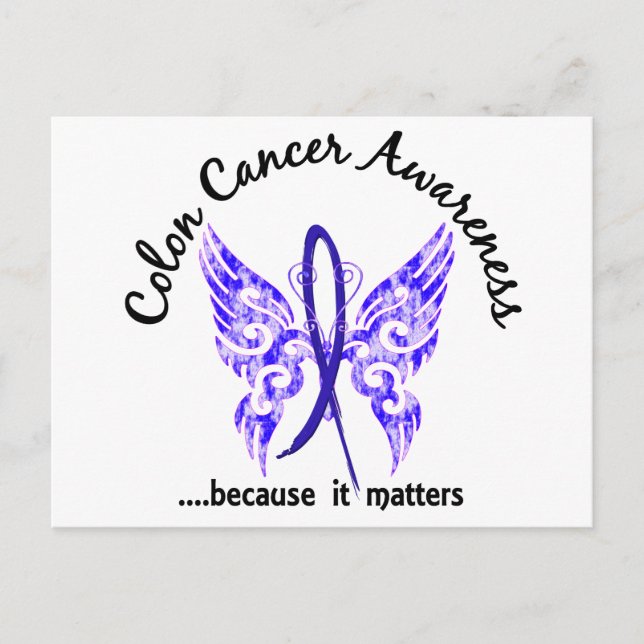 Grunge Tattoo Butterfly 6.1 Colon Cancer Vykort (Framsida)