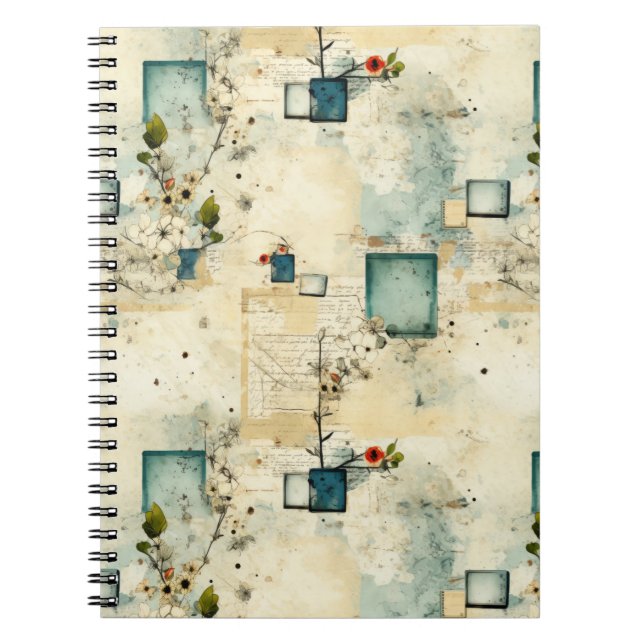 Grunge Teal Botaniskt Ram Pergament Scrapbook Anteckningsbok (Framsidan)